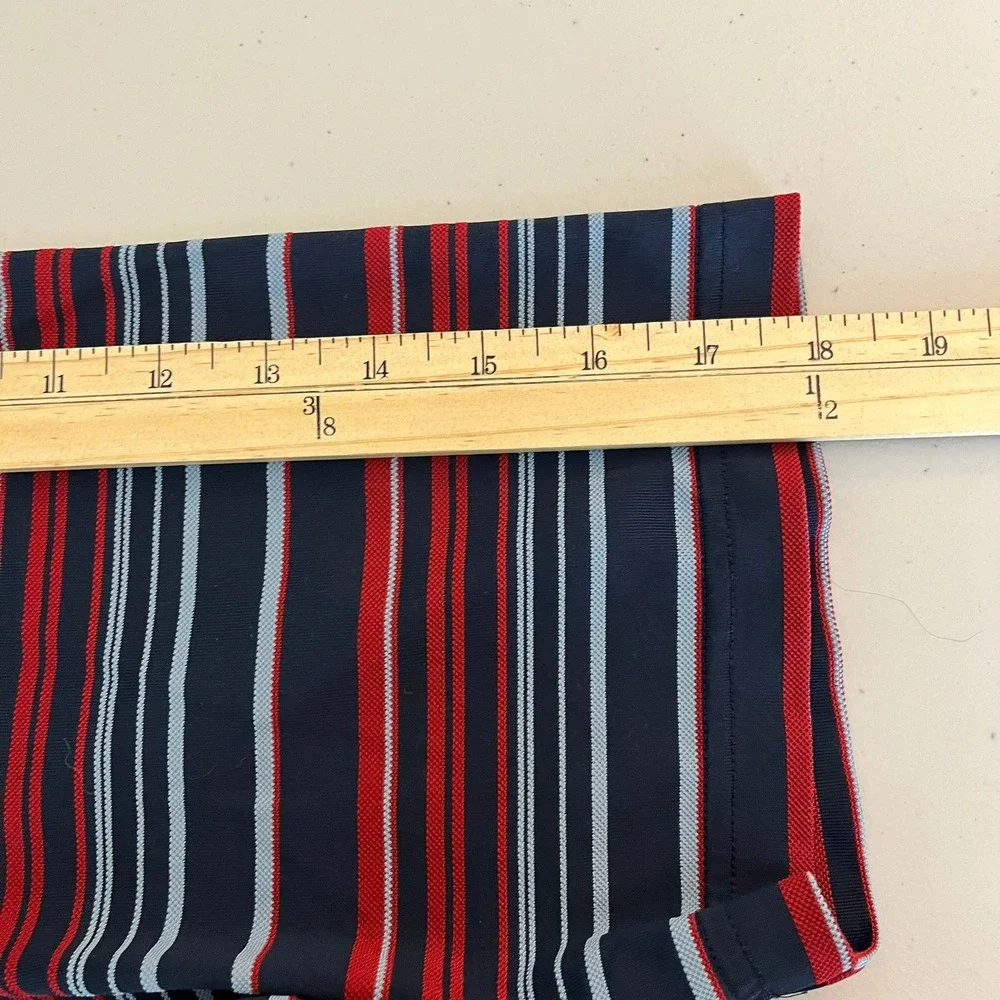 Adidas Climalite Mens XL Polo Shirt Striped Navy Blue Red Short Sleeve Golf